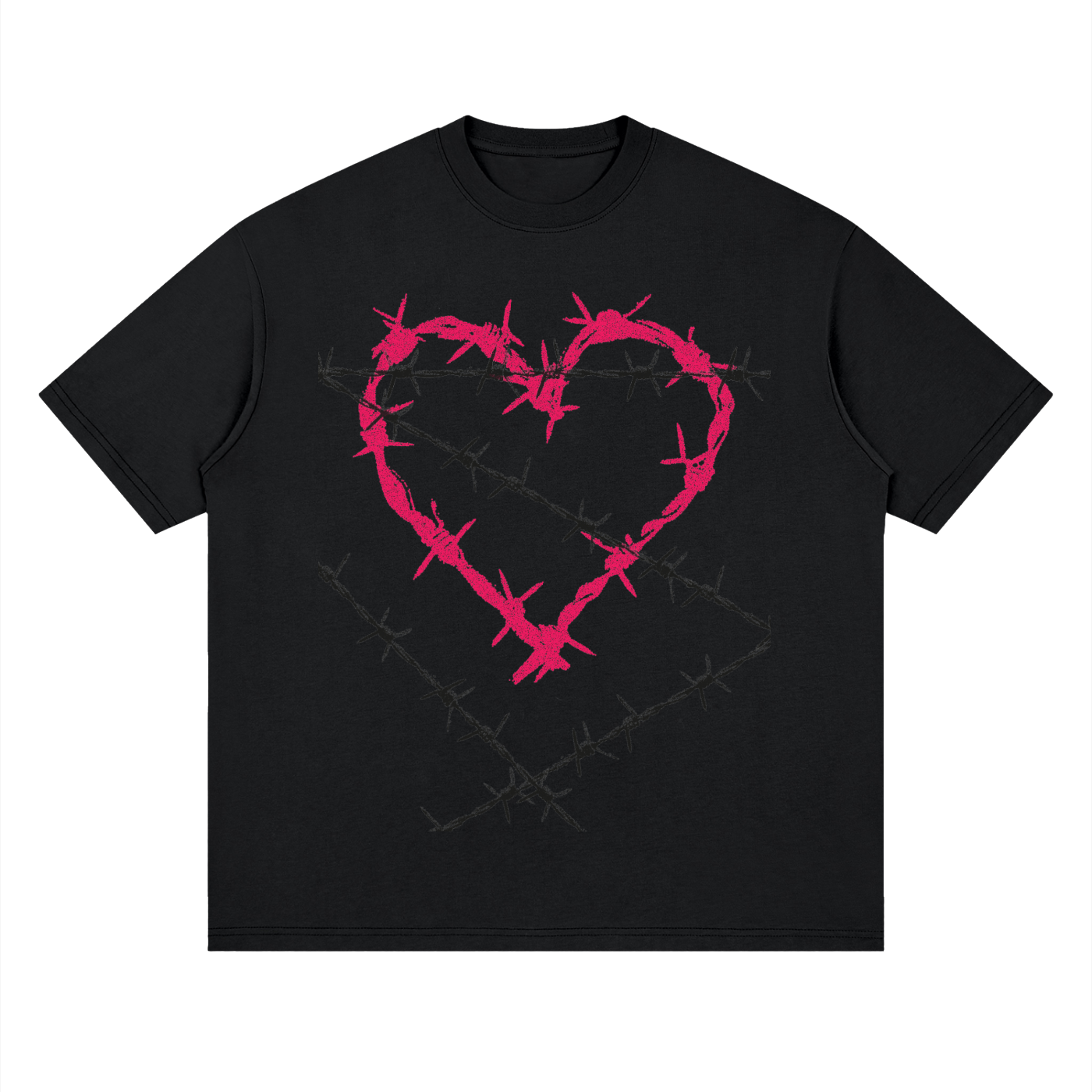 Streetwear Loose Drop Shoulder T-Shirt, Chain Heart T shirt