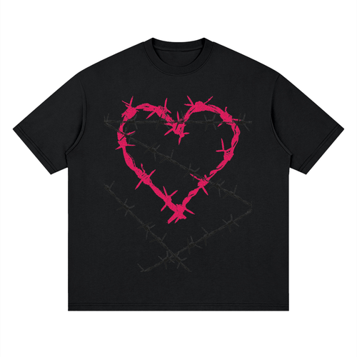 Streetwear Loose Drop Shoulder T-Shirt, Chain Heart T shirt