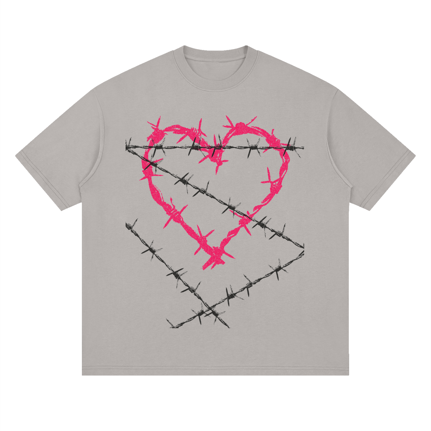 Streetwear Loose Drop Shoulder T-Shirt, Chain Heart T shirt
