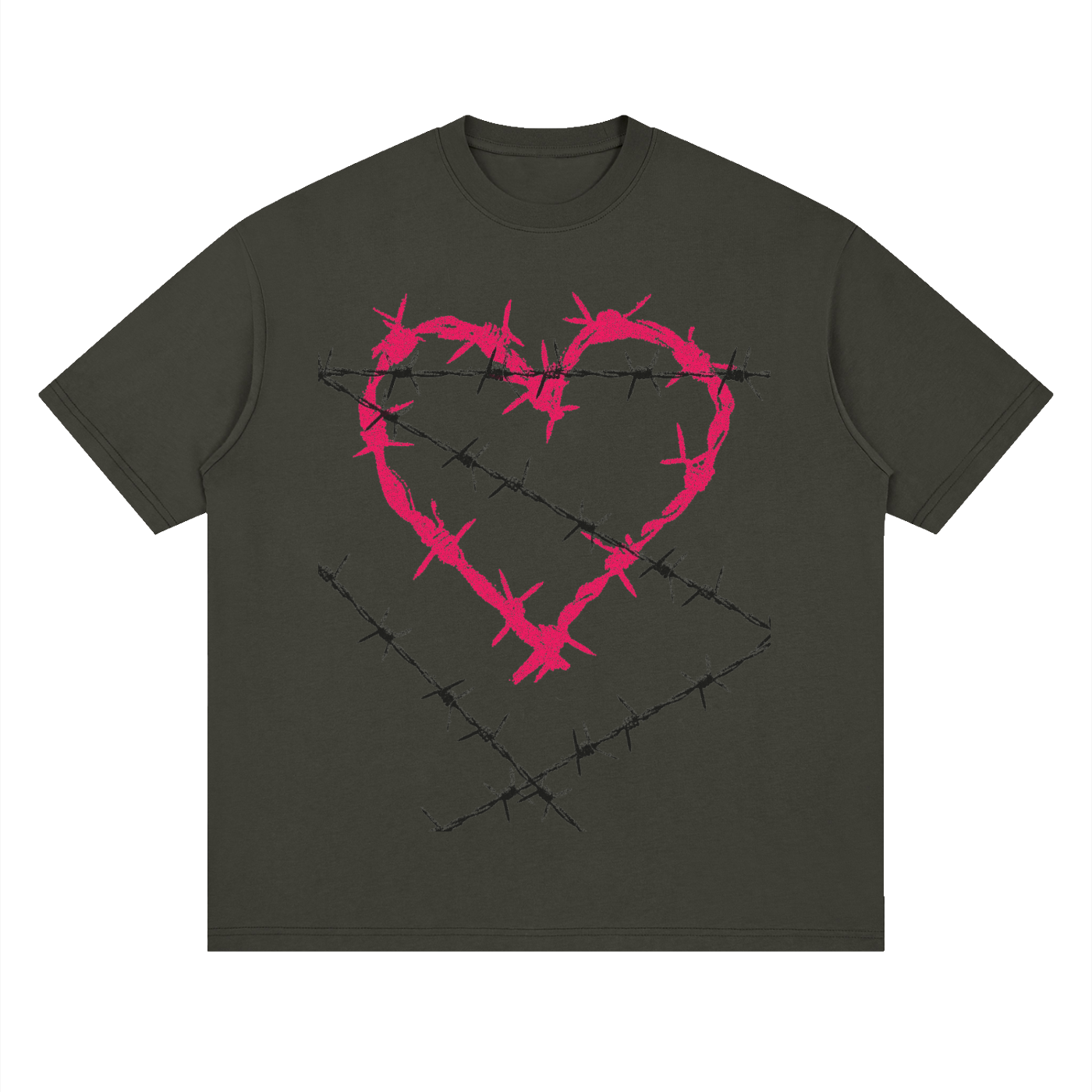 Streetwear Loose Drop Shoulder T-Shirt, Chain Heart T shirt