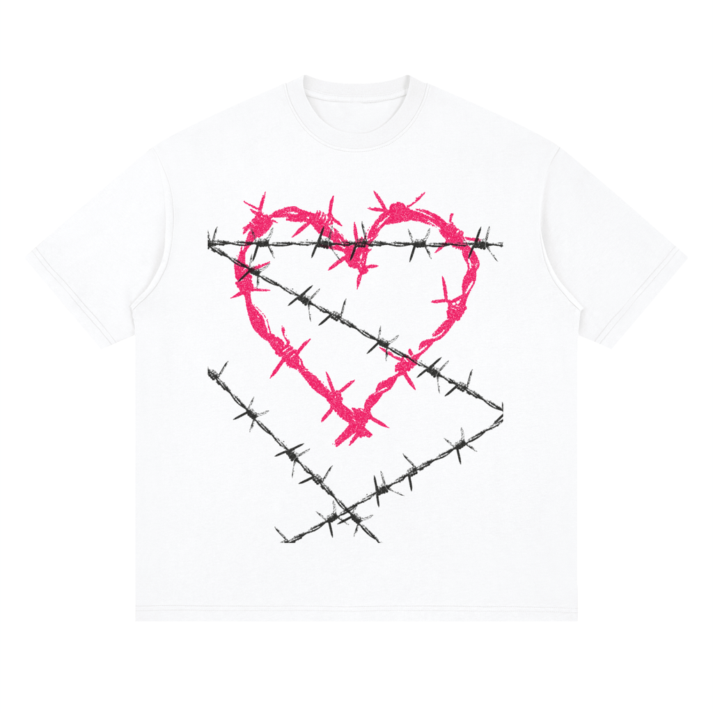 Streetwear Loose Drop Shoulder T-Shirt, Chain Heart T shirt