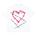 Streetwear Loose Drop Shoulder T-Shirt, Chain Heart T shirt